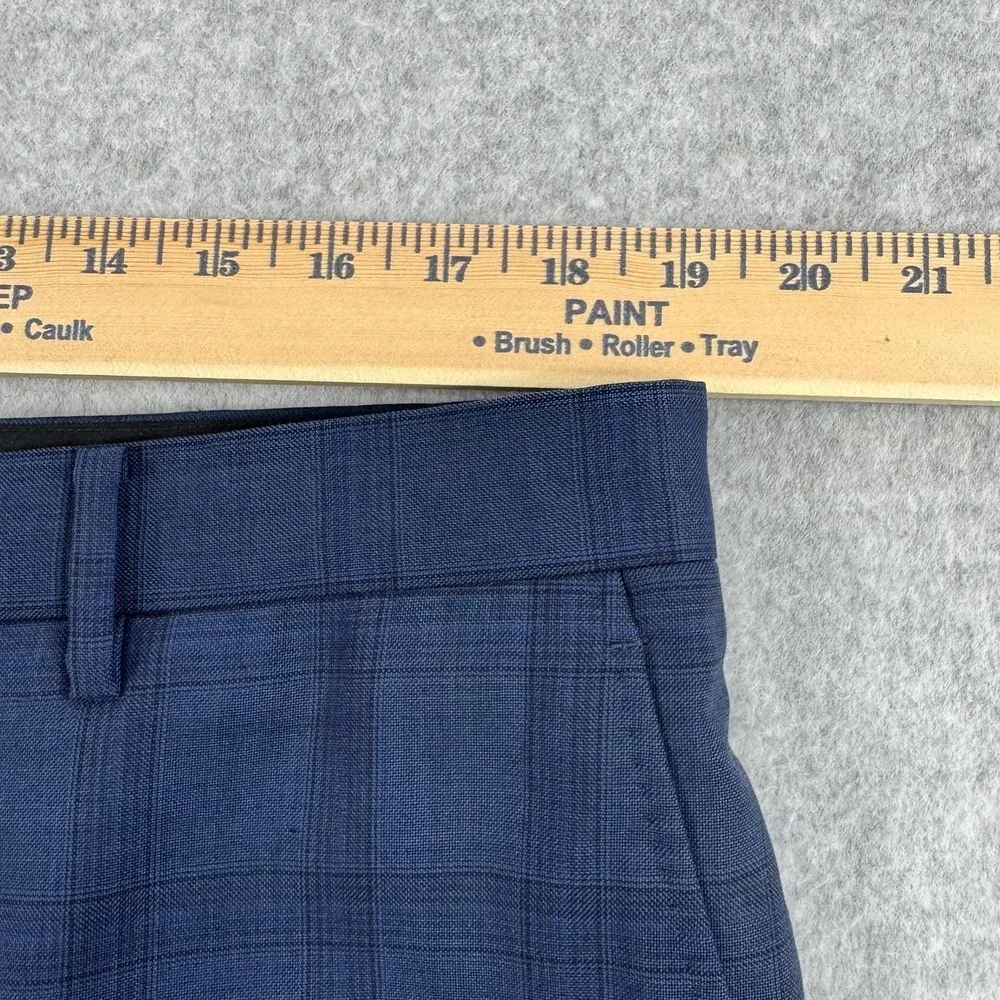 Spier & Mackay Dress Pants Mens 38x32 Blue Plaid Wool Flat Front Preppy Office